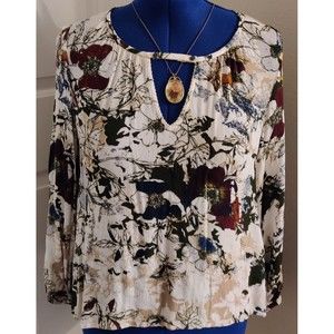Melrose and Market Medium Long Sleeve Blouse Pull over Keyhole